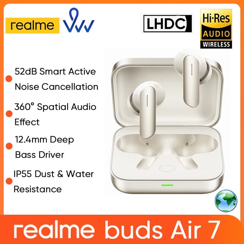 realme Buds Air 7 الإصدار العالمي سماعة بلوتوث 5.4  Hi-Res LDAC تقليل الضوضاء 52dB 2.0 سماعة رأس لاسلكية Buds Air7