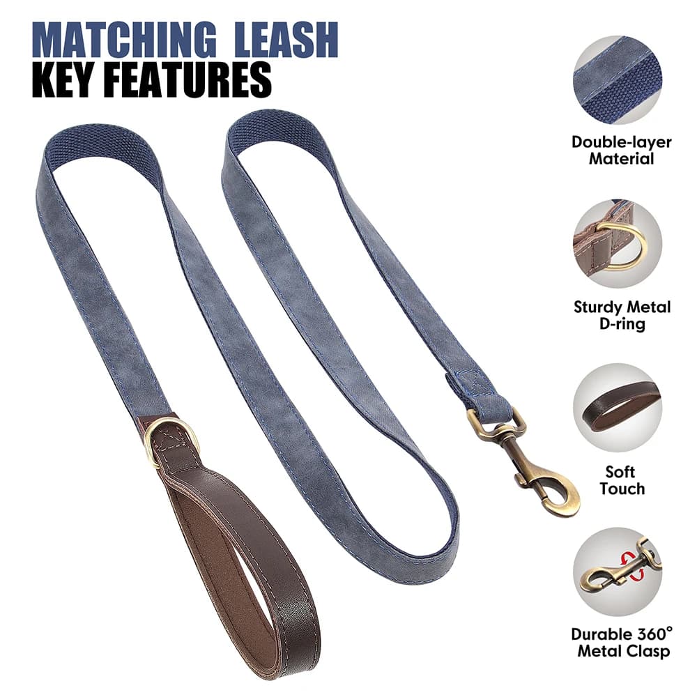 Personalized Dog Collar Leash Durable Nylon Leather Dog Buckle Collars Necklace Pet Walking Leash for Small Medium Dogs Pitbull - 4