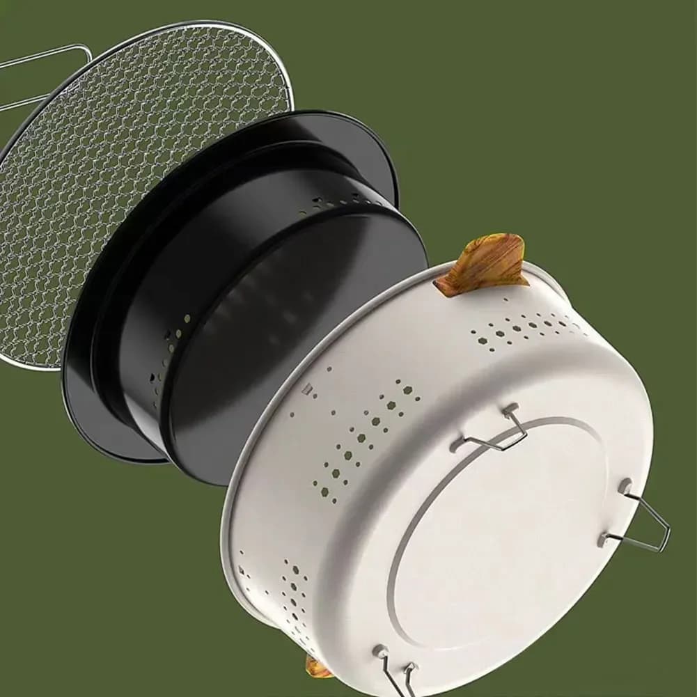 موقد الشواء المستديرة 1/3 قطعة المحمولة القابلة للإزالة شبكة شواء فرن الفحم دعامة من الفولاذ المقاوم للصدأ التخييم في الهواء الطلق VIE LENTE - 5