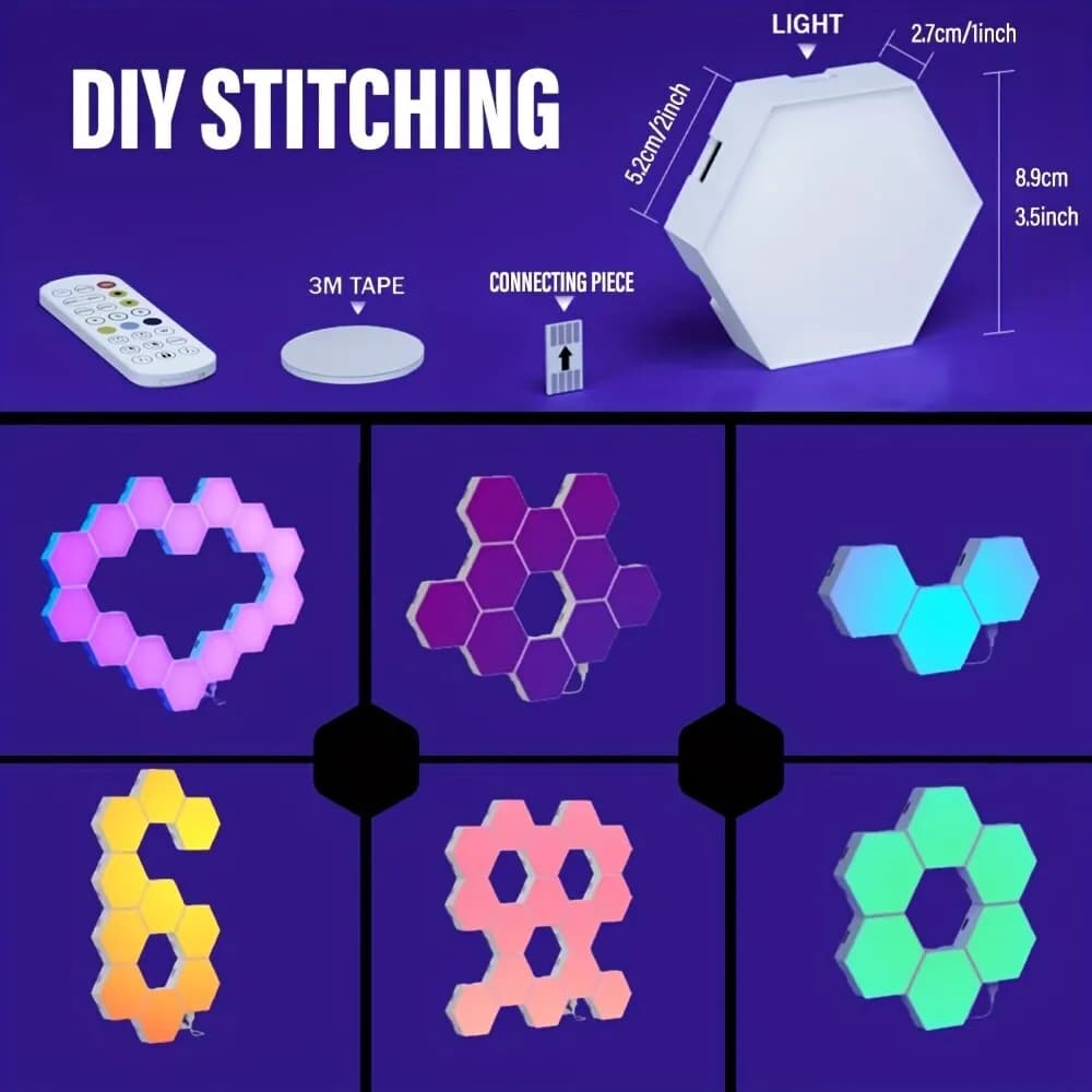 RGB Intelligent Hexagonal Wall Lamp Color-changing Ambient Night Light DYI Shape Music Rhythm APP Control For Game Room Bedroom - 2