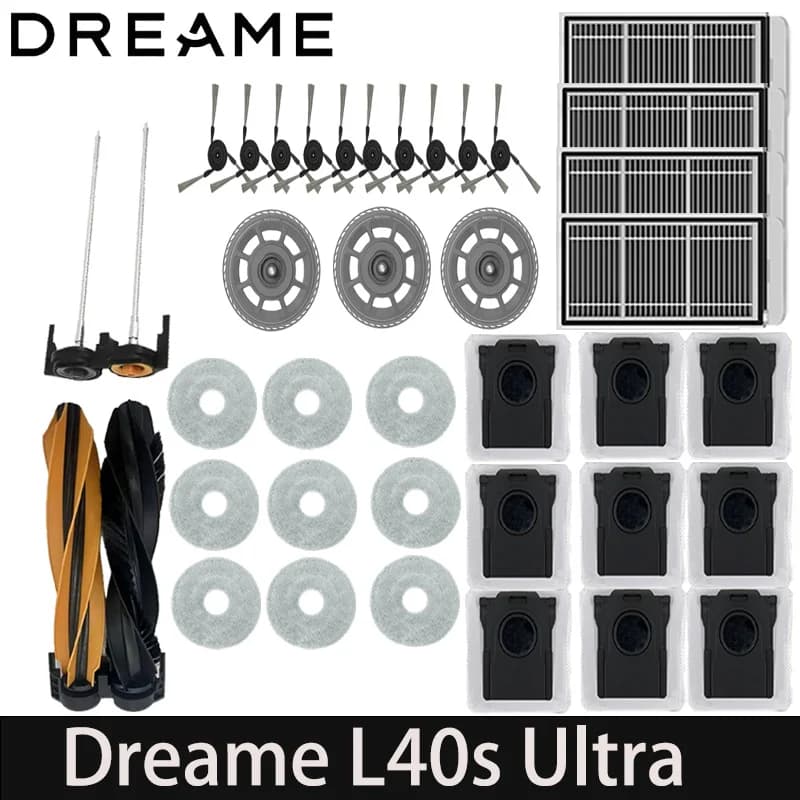 Dreame L40s Ultra / L40s Pro Ultra Vacuum Cleaner Replacement Accessories Main Side Brush HEPA Filter Mop Cloths Dust Bag Spare
