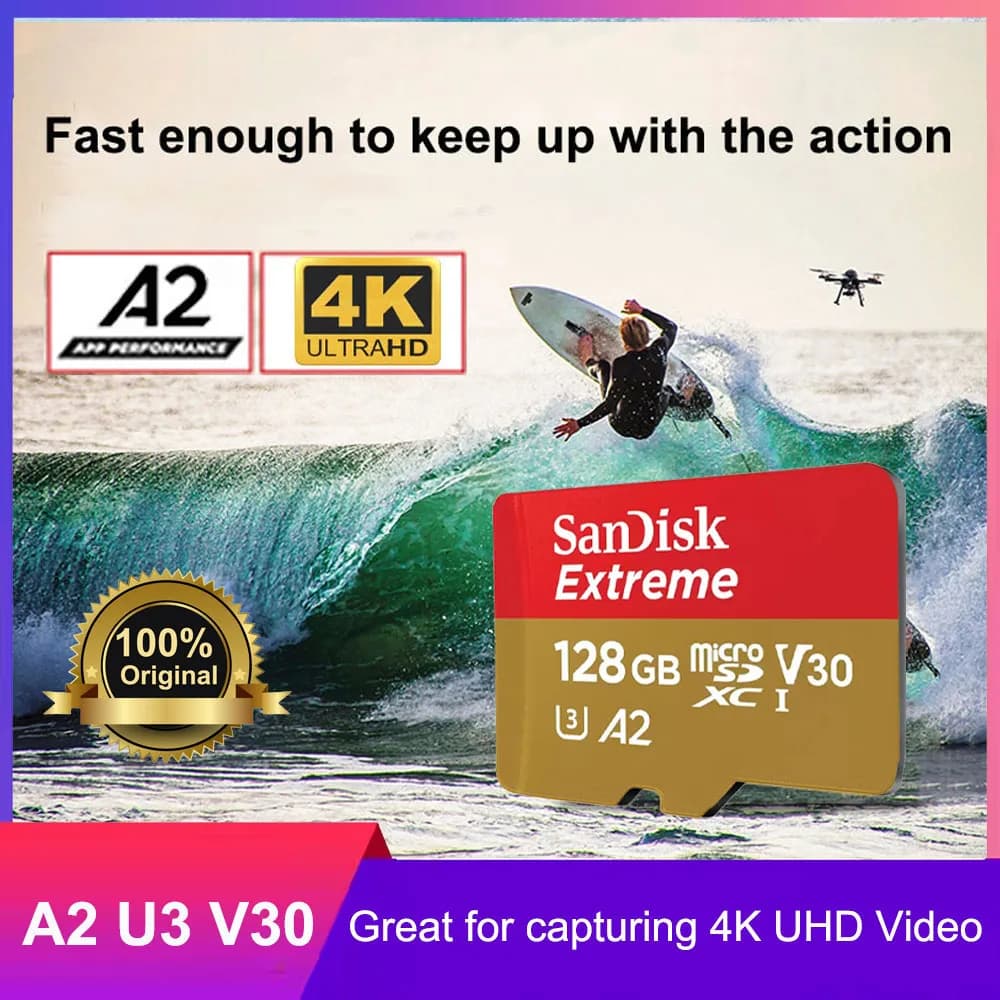 بطاقات SanDisk Extreme microSDHC microSDXC UHS-I، فيديو 4K UHD وفيديو Full HD، فئة سرعة UHS 3 (U3) وفئة سرعة الفيديو 30 (V30) - 2