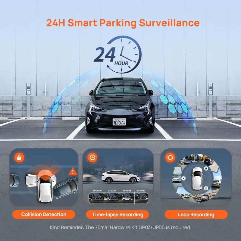 70mai Rearview Dash Cam S410 2K Dual Cam F1.55 WDR 24H Smart Parking Surveillance Buffered Emergency Recording 125°+120° FOV - 6