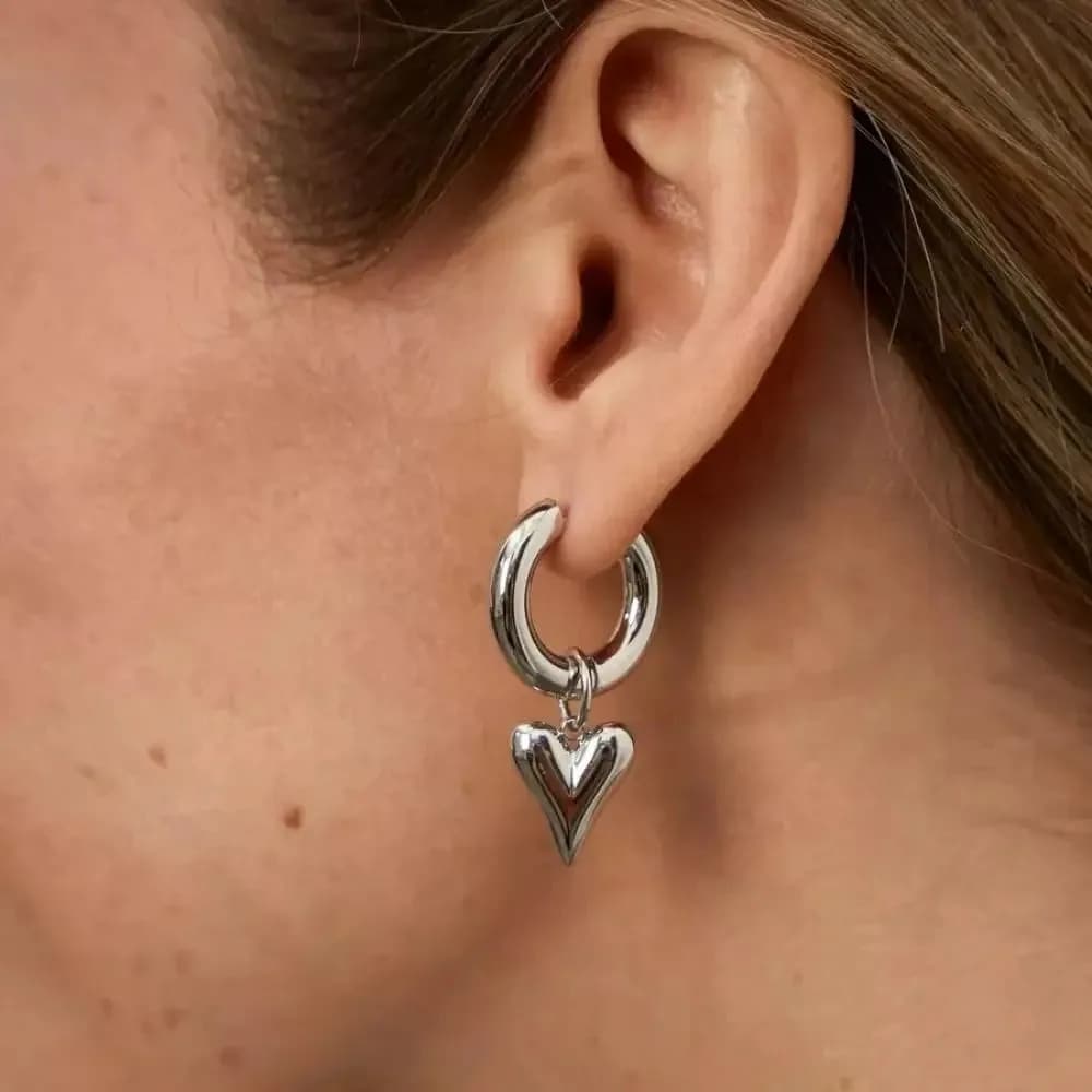 Punk Peach Heart Pendant Earrings for Women Silver Color Simple Fashion Geometric Circular Ear Buckle New Trendy Jewelry Gift - 3