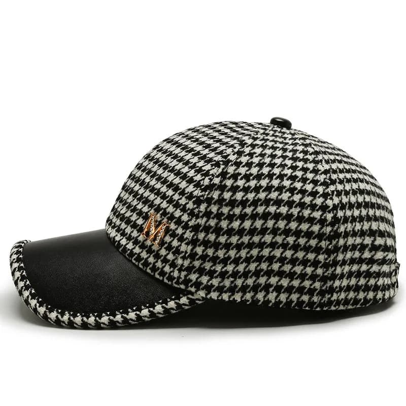 Fashions Check Baseball Cap for Women Winter Keep Warm Windproof Street Wild Trend Cap - 3