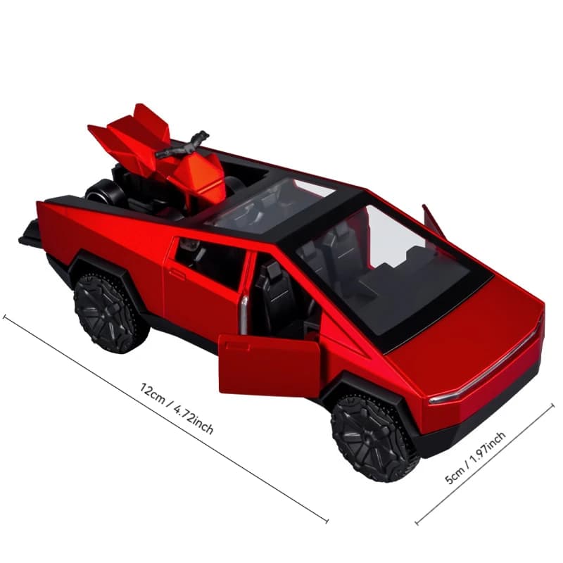 نموذج سيارة Cybertruck مقياس 1:36، مركبة طرق وعرة مع دراجة نارية، هدية عيد ميلاد للأولاد - 6