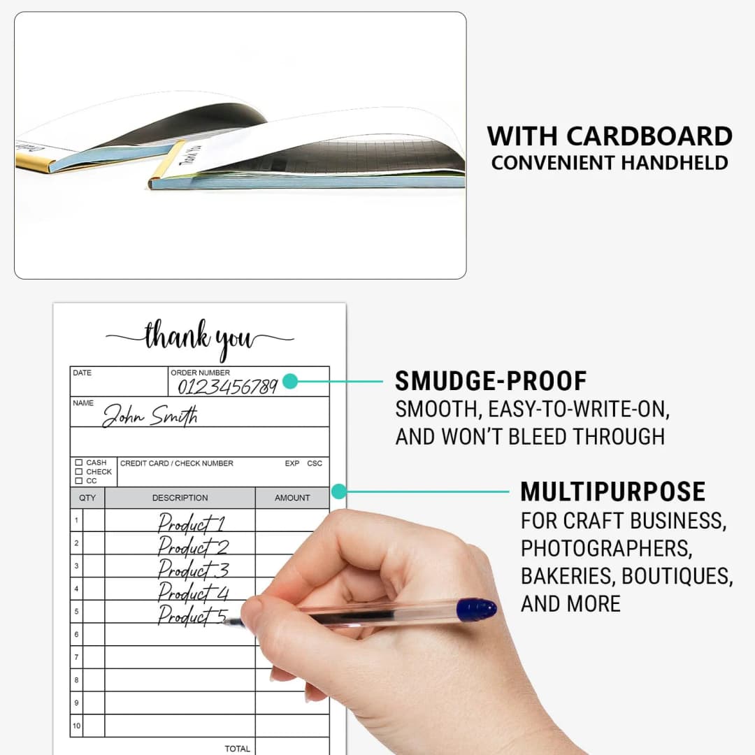 1/5 قطعة كتب طلب المبيعات مع الورق المقوى، كتاب فاتورة مبيعات بدون كربون لكتاب إيصالات الأعمال الصغيرة - أبيض/أصفر - 4