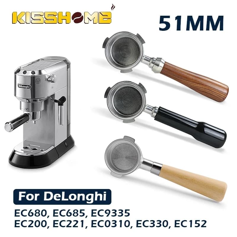 بورتافيلتر بلا قاع للقهوة 51MM ل Delonghi EC680 EC685 EC310 مع سلة فلتر 2-أكواب ملحقات آلة الإسبريسو الباريستا