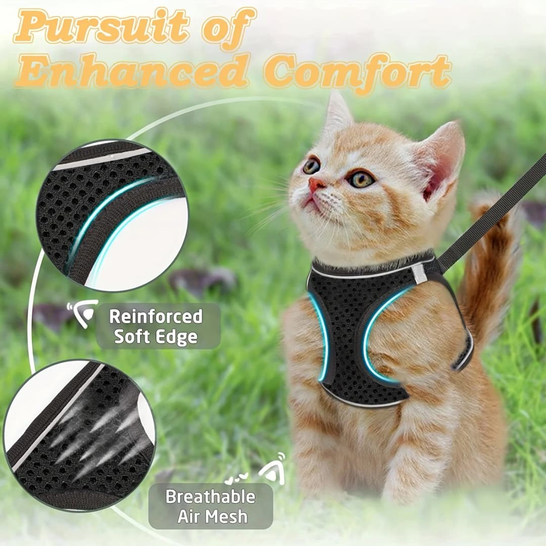 Escape-Proof Cat Harness & Leash Set: Reflective Soft Mesh Vest for Safe Outdoor Adventures with Your Kitten - 4