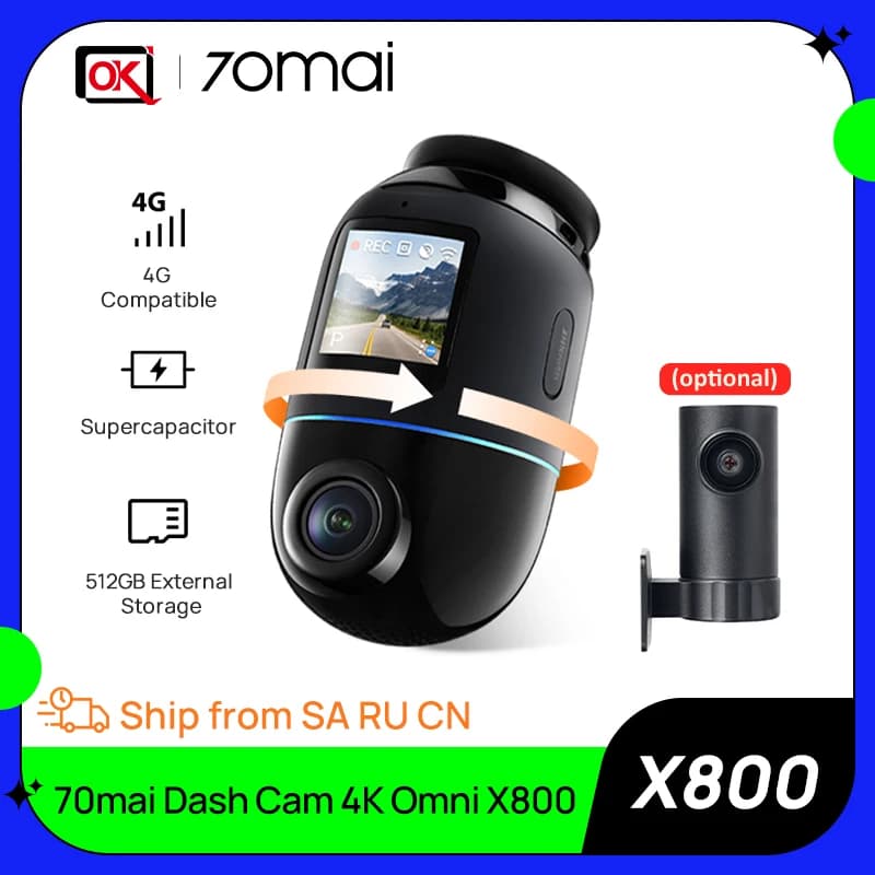 70mai Dash Cam 4K Omni X800 Global Version IMX678 360° Full View Supercapacitor Built-in GPS ADAS 24H Parking Monitor