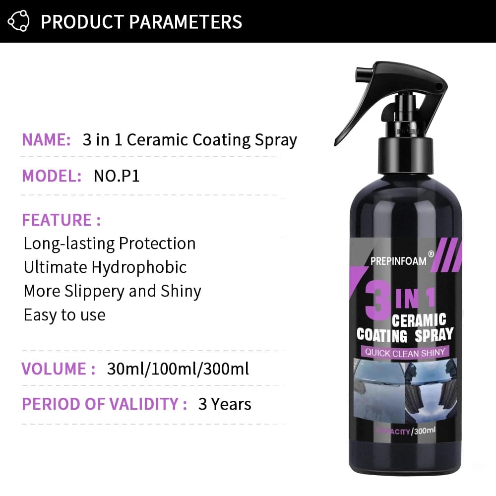 3 in 1 Car Ceramic Liquid Coating Spray Nano Crystal Hydrophobic Layer Polishing Agent High Gloss Paint Protection Wax Car Care - 6