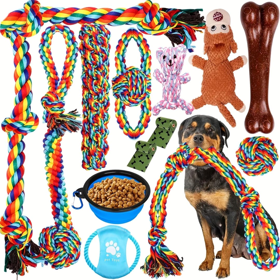 7pcs Durable Color Rainbow Blend Dog Leash Knot Toy Set - Tough chew toys-Pet Interactive Training Play And Dental Health