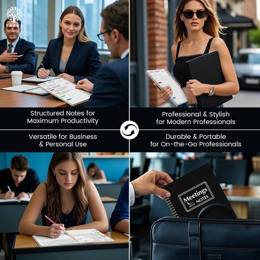 دفتر اجتماعات للعمل مع عناصر العمل، منظم ملاحظات اجتماعات مكتبية/تجارية للرجال والنساء - 6