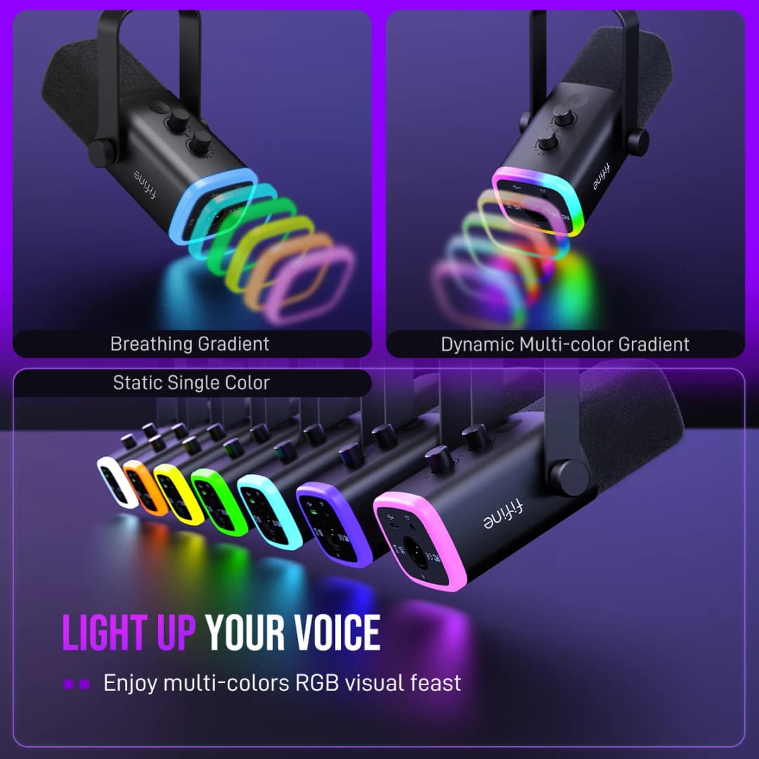 FIFINE USB/XLR Dynamic Microphone with RGB Control/Headphone jack/Mute,MIC for PC Gaming Recording Streaming AmpliGame-AM8 - 6