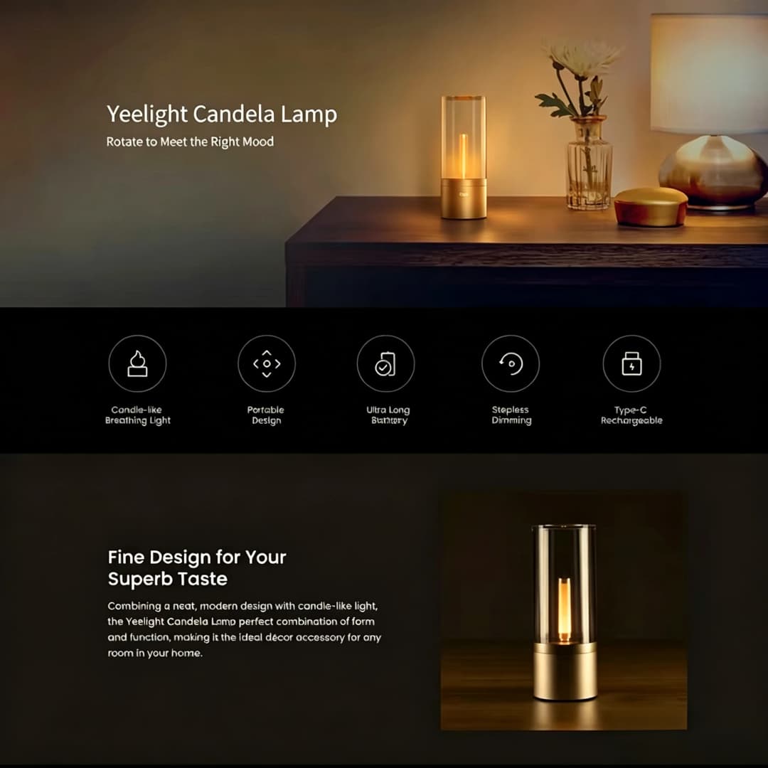 Yeelight Rechargeable Candle Light Candle Ambient Light LED Night Light Warm Light 1800K Stepless Rotary Dimming Type C Charging - 3