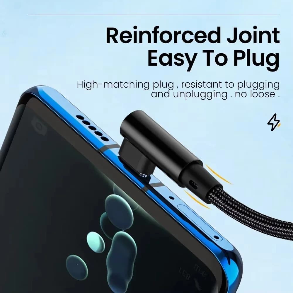 كابل USB C بزاوية 90 درجة بقوة 66 واط و6 أمبير، كابل شحن سريع لاجهزة شاومي وأونور وهواوي وون بلس وريال مي، كابل بيانات من النايلون - 2