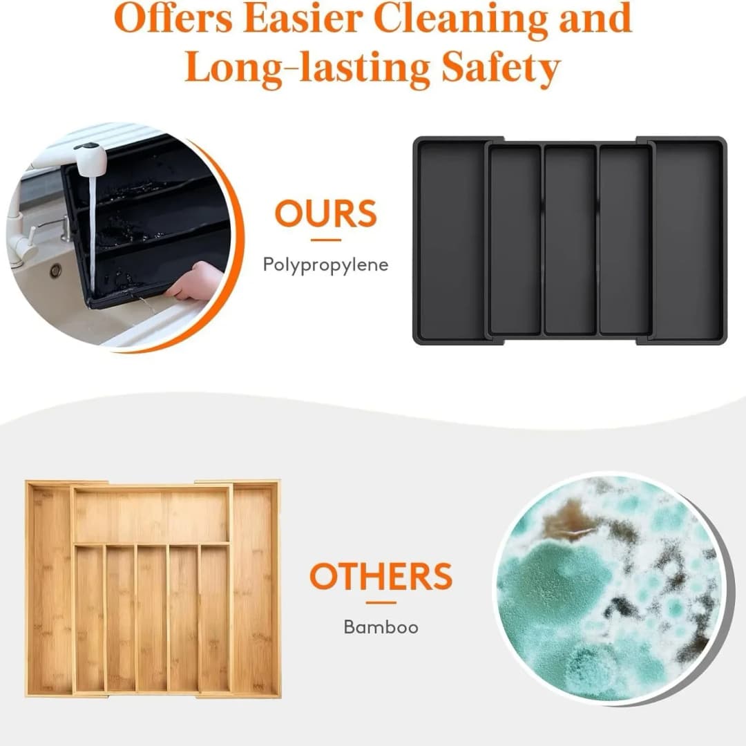 Kitchen Silverware Drawer Organizer Expandable Utensil Tray Adjustable for Spoons Forks Knives Flatware and Cutlery Organizer - 2