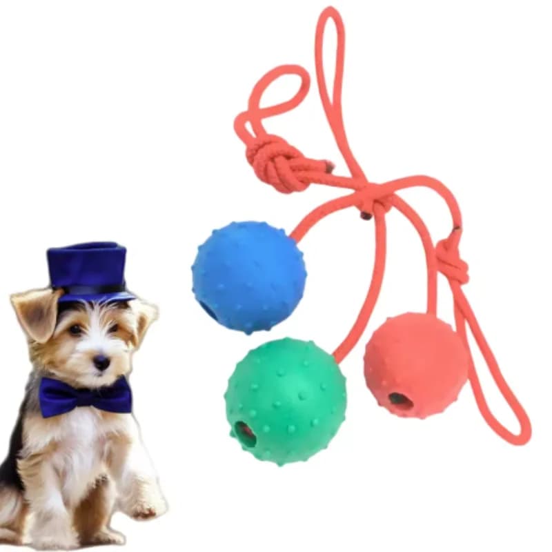 Indestructible Dog Ball Pet Training Dog Toy Puppy Tug Balls Toys Pet Chew Toys Solid Rubber Balls with Rope Pet Toy - 6