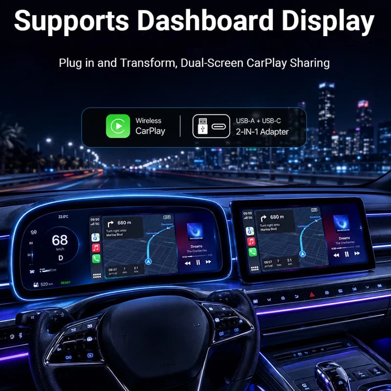 New 2in1 Mini Wireless CarPlay and Android Auto Adapter 5GHz WiFi, Type-C/USB Plug and Play Smart Box for Car Accessories Dongle - 3
