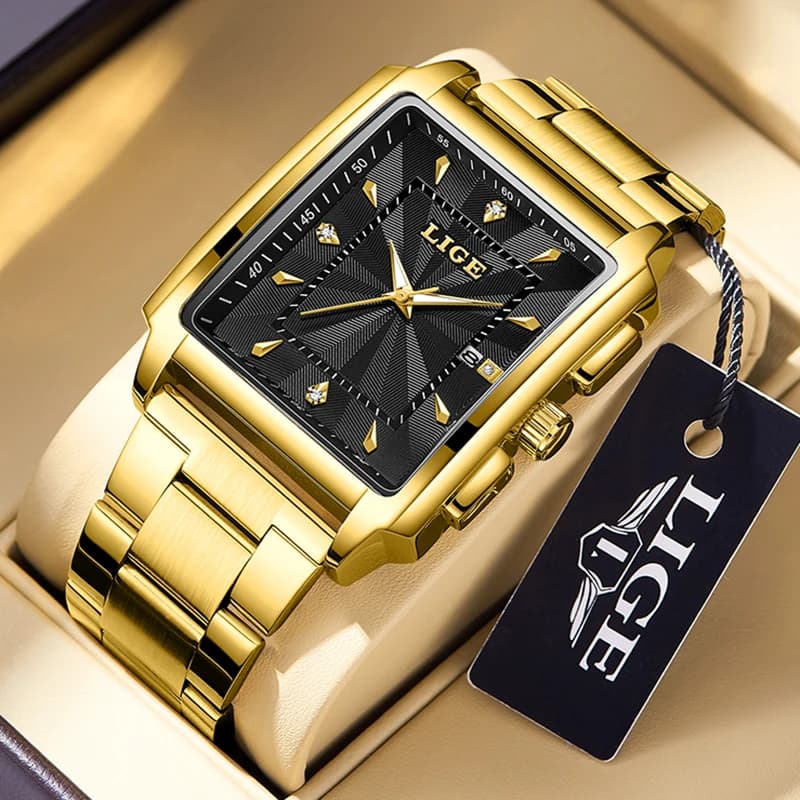 ساعة LIGE للرجال، ساعة رياضية مربعة مقاومة للماء، ساعة كرونوغراف كوارتز عسكرية فاخرة - 3