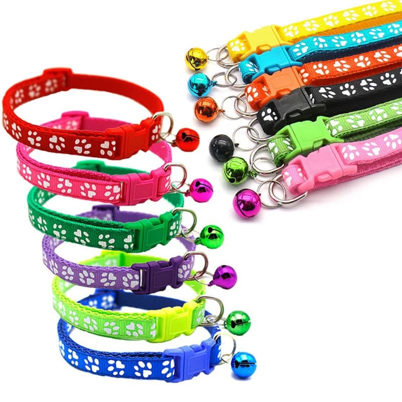 Pet cat bell collar dog print cat collar multiple colors optional necklace ring cat rope collar pet supplies - 2