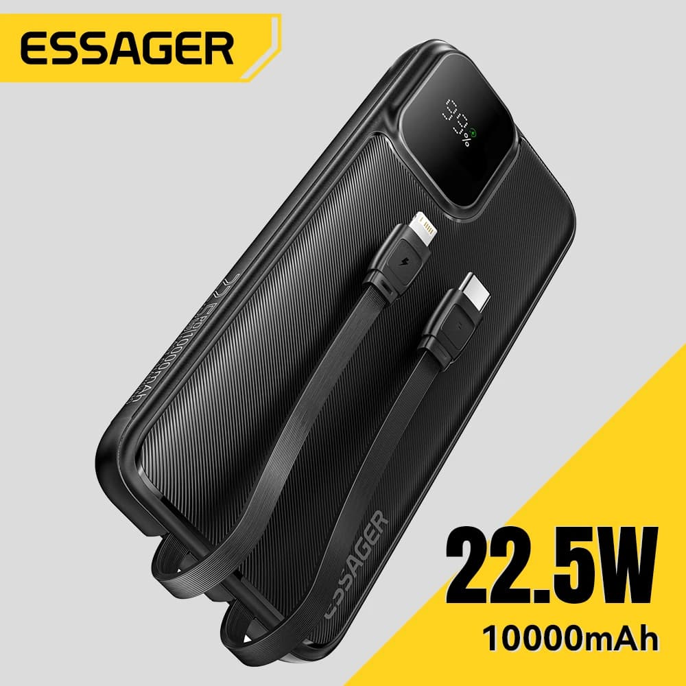 Essager 20000mAh Dual Cable Power Bank Fast Charging Portable Power Bank for iPhone 16 15 Pro Max Xiaomi PD 20W External Battery