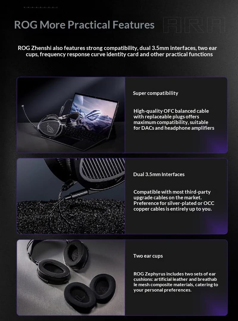 سماعات رأس Asus ROG Kithara إصدار محدود، خلفية مفتوحة، فوق الأذن، مغناطيسية مسطحة، سلكية، وحدة غشاء 100 ملم، للابتوب - 6