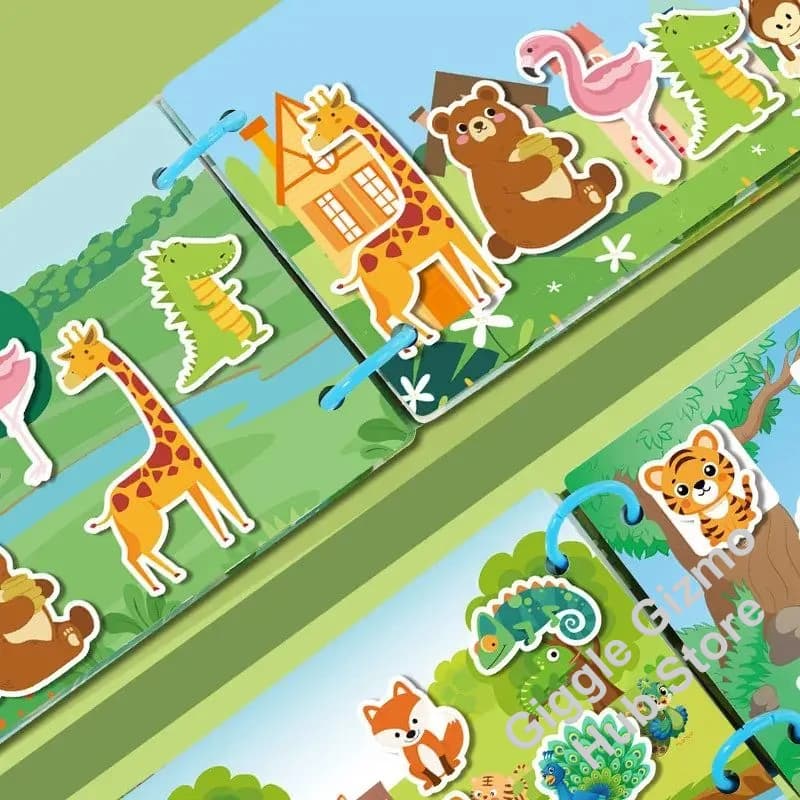 كتاب مشغول للأطفال من عمر 2 إلى 6 سنوات كتاب هادئ نشاط تعليمي في مرحلة ما قبل المدرسة ملصقات قابلة لإعادة الاستخدام ومطابقة فيلكرو مونتيسوري حركات دقيقة - 3