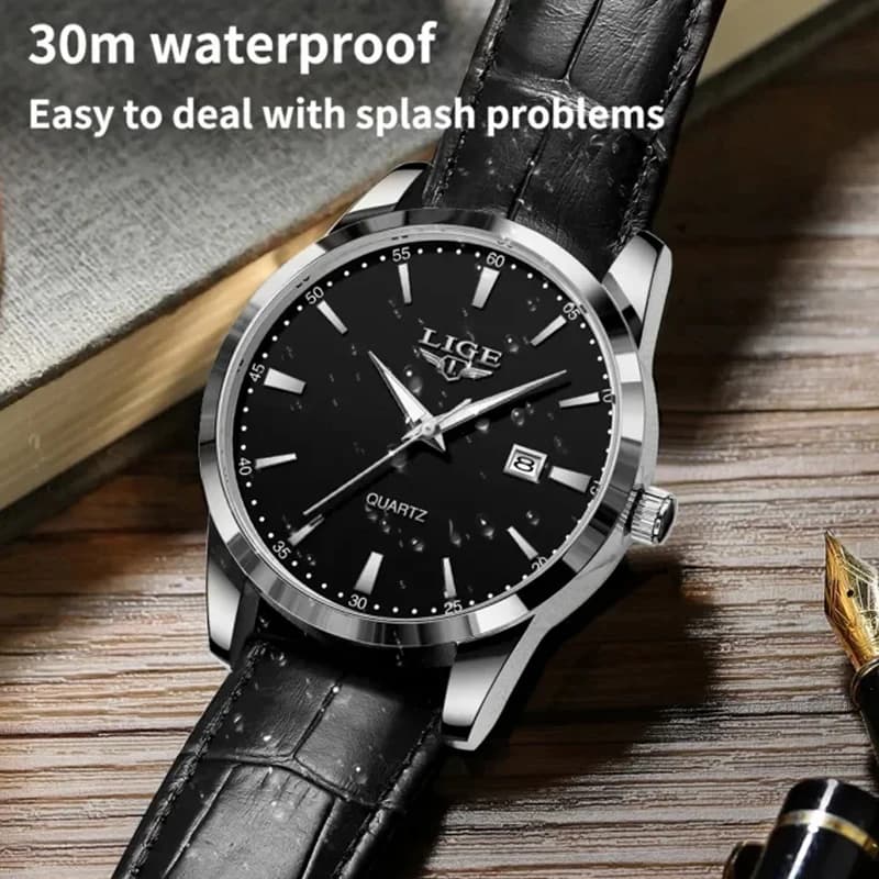 Relogios Masculino LIGE Top Brand Luxury Black Leather Watch For Men Fashion Military Sports Waterproof Men's Quartz Wristwatch - 2