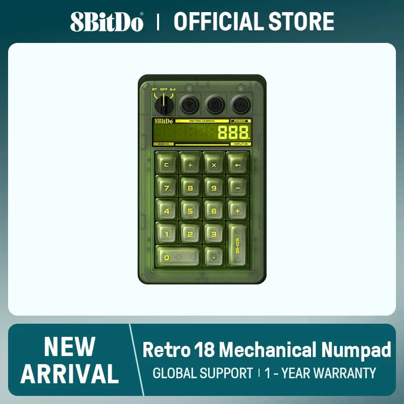8BitDo - Retro 18 Mechanical Numpad, Supports Calculator Mode, Bluetooth/2.4G/Wired Numpad for Windows and Android- Xbox Edition