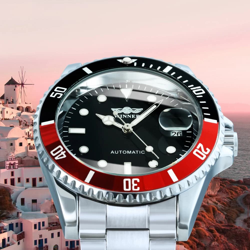 ساعة ميكانيكية كلاسيكية WINNER للرجال إطار دوار تقويم مضيء موضة أعمال ساعات أوتوماتيكية سوار من الفولاذ المقاوم للصدأ - 5