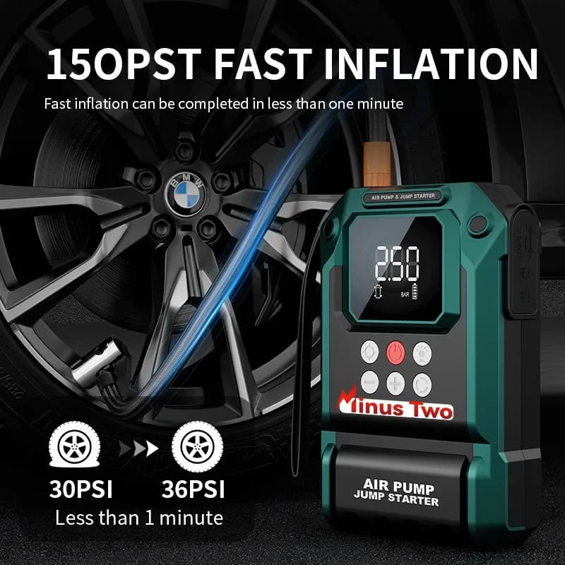 منفاخ سيارة 21800mAh، بنك طاقة محمول، مضخة هواء 150PSI، جهاز بدء تشغيل الطوارئ للسيارة 2026 - 2