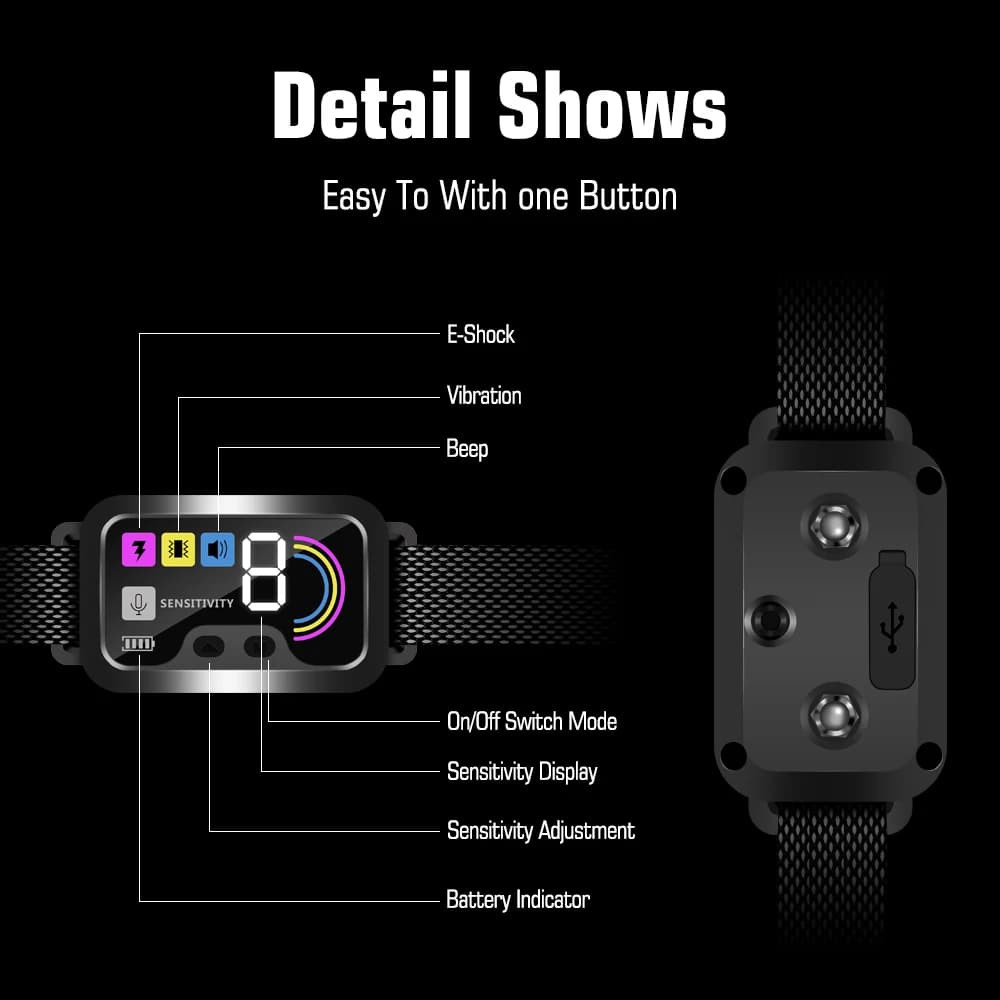 طوق ذكي لمنع نباح الكلاب، طوق لمنع النباح للكلاب الكبيرة والمتوسطة والصغيرة، طوق تدريب قابل لإعادة الشحن لمنع النباح مع 8 - 3