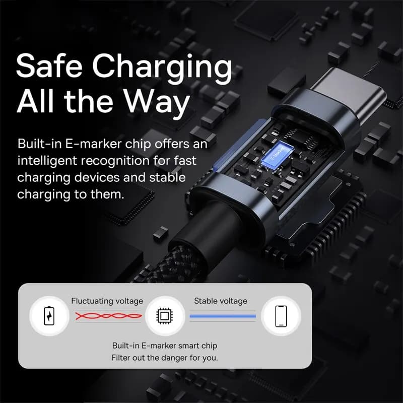 كابل Baseus 100 واط USB C إلى Type C لهاتف iPhone 16 و15 بلس وبرو ماكس وشحن سريع PD وكابل شاحن لجهاز Macbook وXiaomi وSamsung - 3
