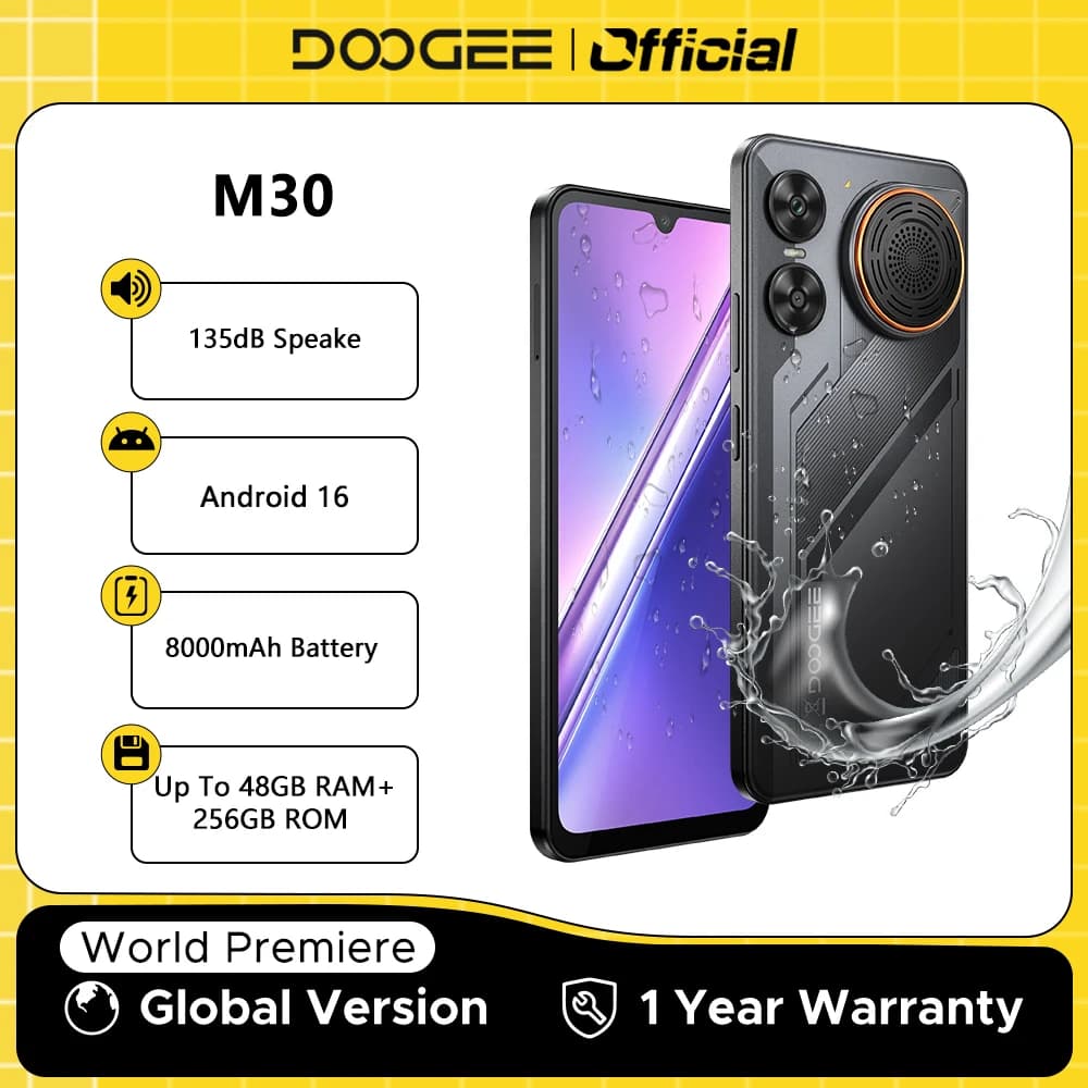 هاتف DOOGEE M30 الذكي 8000mAh شاشة 6.88 بوصة 48GB رام (6GB+42GB) 256GB روم كاميرا 64MP سماعة 135dB أندرويد 16 هاتف محمول NFC