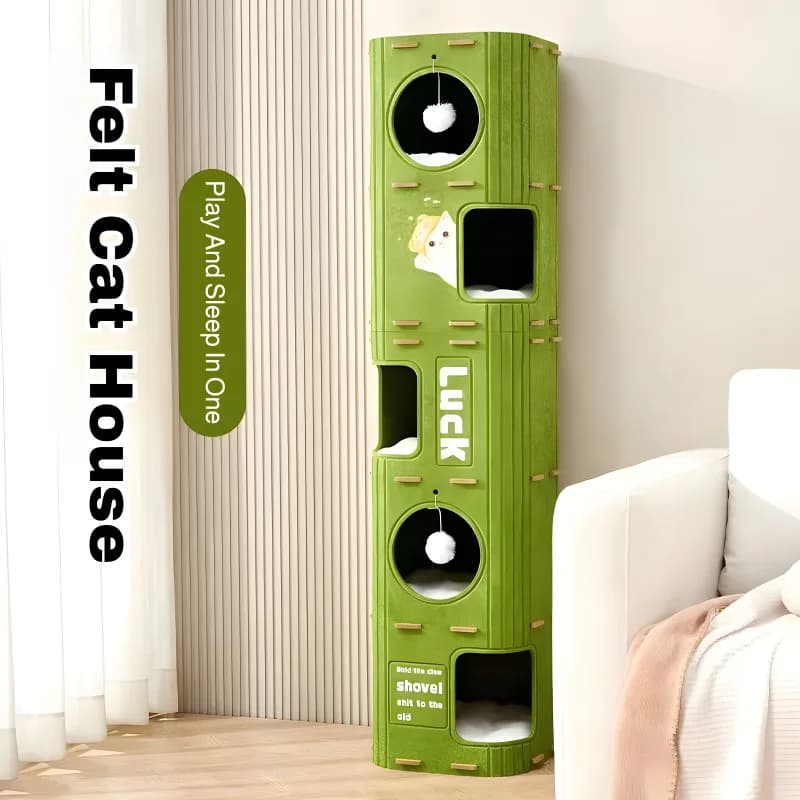 إطار تسلق قطط متعدد الطبقات مع عش نوم مغلق وآمن، مقاوم للخدوش والاهتراء، مناسب لجميع الفصول - 5