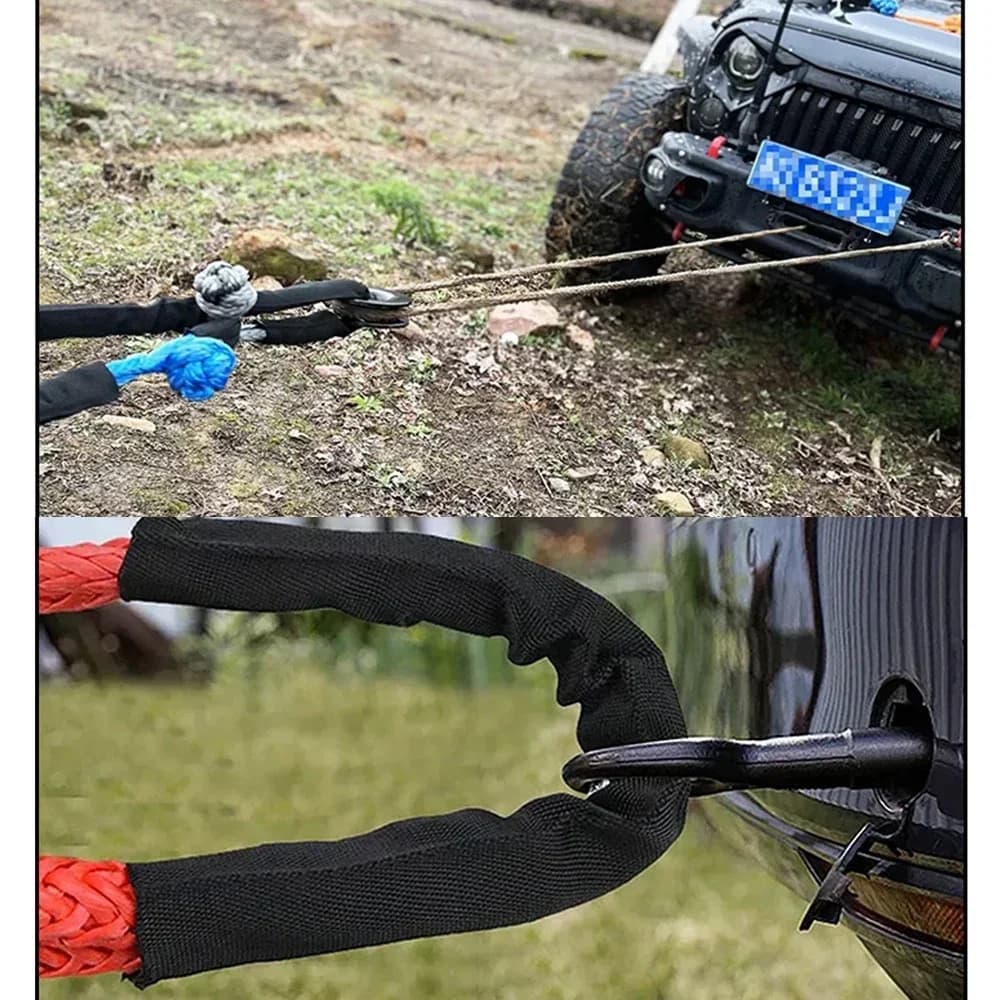 حبل ناعم 1/2 بوصة ومجموعة حلقات استرداد مع غطاء واقي 55000 رطل قوة كسر إكسسوارات طرق وعرة 4x4 حزام سحب - 5