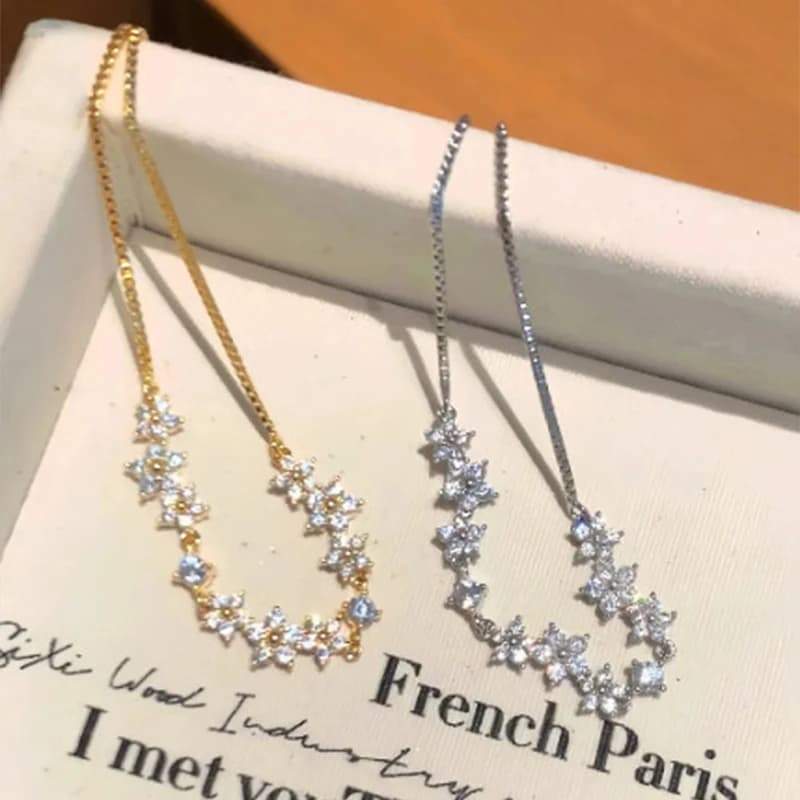 سوار قابل للسحب مرصع بالكريستال والزركونيوم على شكل زهرة، سوار فاخر مرصع بالكريستال الهندسي، مجوهرات يومية للنساء - 6