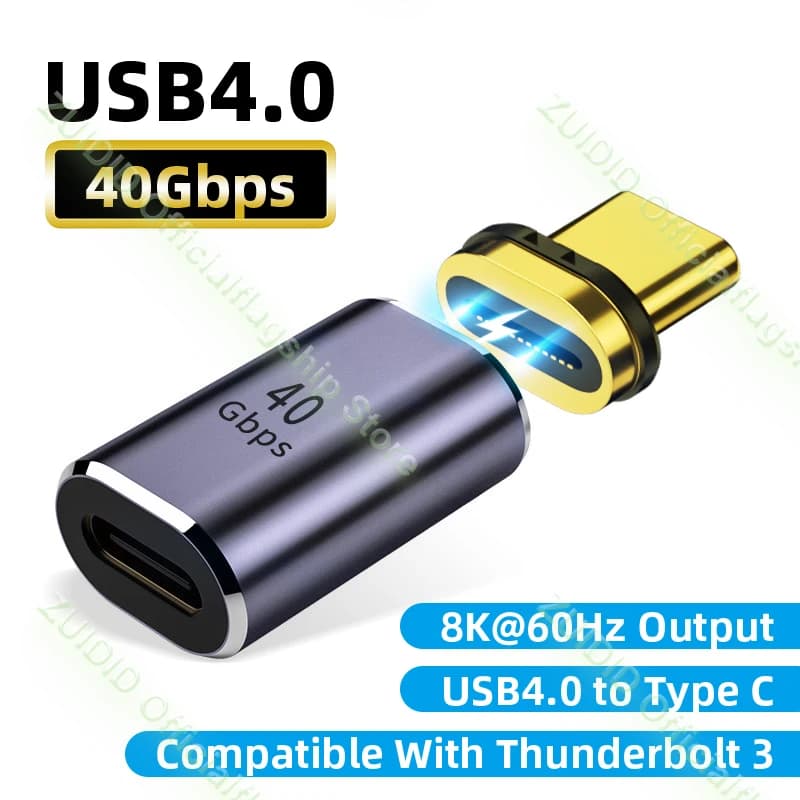 USB4.0 Thunderbolt3 محول مغناطيسي USB C إلى النوع C 40Gbps 100 واط شحن سريع محول مغناطيسي كابل 8K @ 60 هرتز USB نوع C محول