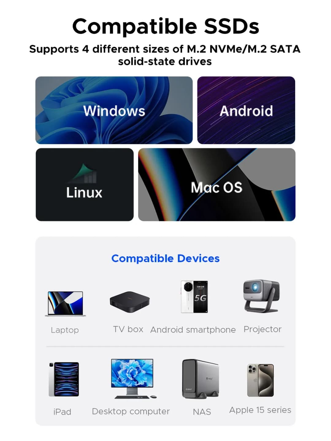 ORICO M.2 NVMe SATA SSD Enclosure Tool-Free USB External 10Gbps M.2 NVMe to USB Adapter Support UASP for PCIe NVMe and SATA SSD - 6