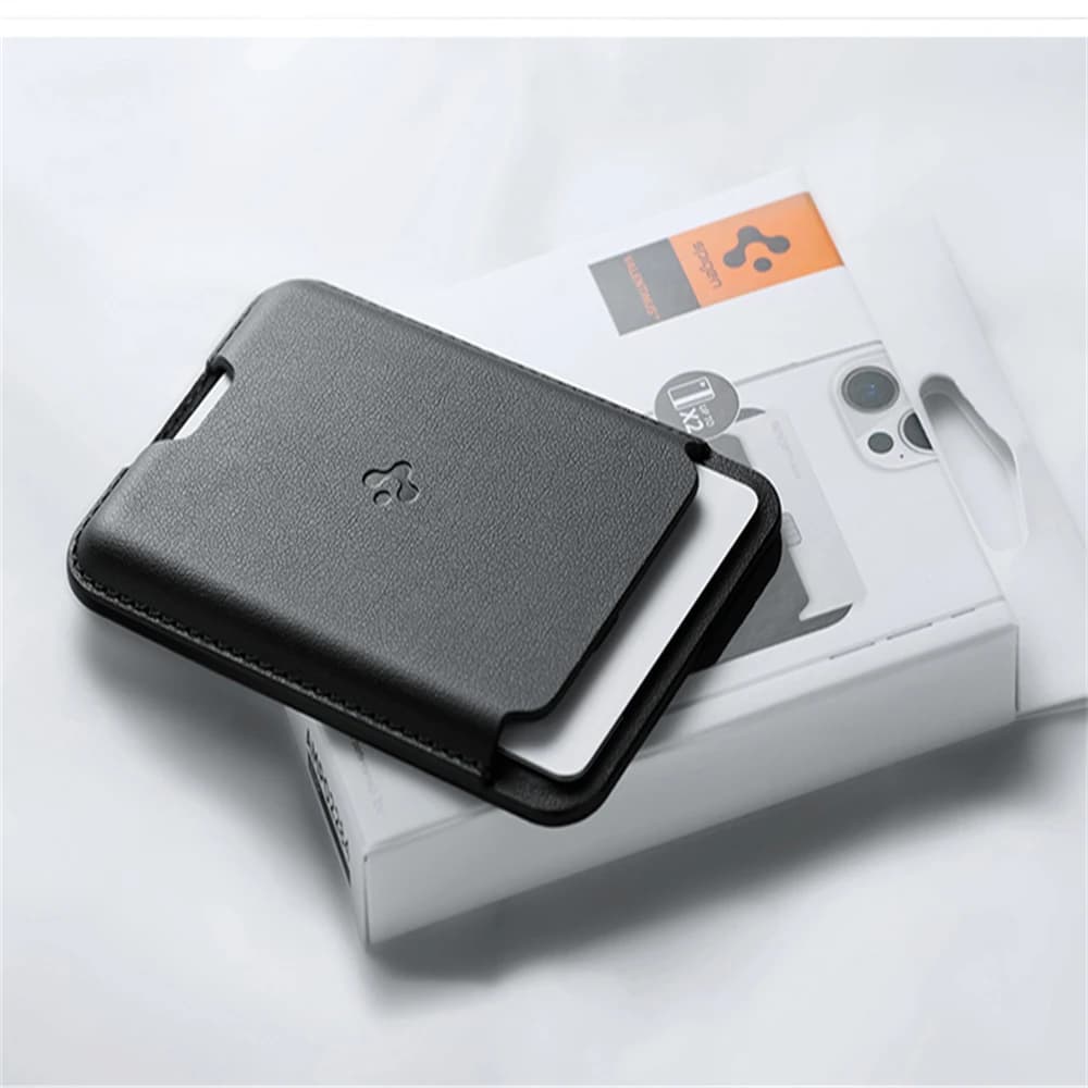 Spigen Leather Animation Magnetic Card Holder For Magsafe For iPhone 17 16 15 14 Pro Max Air For Samsung Galaxy S26 S25 S24Ultra