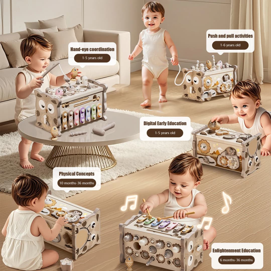 Children Montessori Toy Sensory Magnetic Educational Fishing Owl Busy Board Mole Game Number Xylophone for 3 Year Toddlers Gifts - 4