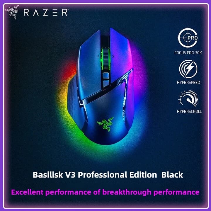 ماوس الألعاب Razer Basilisk V3 Pro، 30000 DPI، 11 زر قابل للبرمجة، مستشعر بصري FOCUS PRO 30K، 13 منطقة إضاءة متغيرة