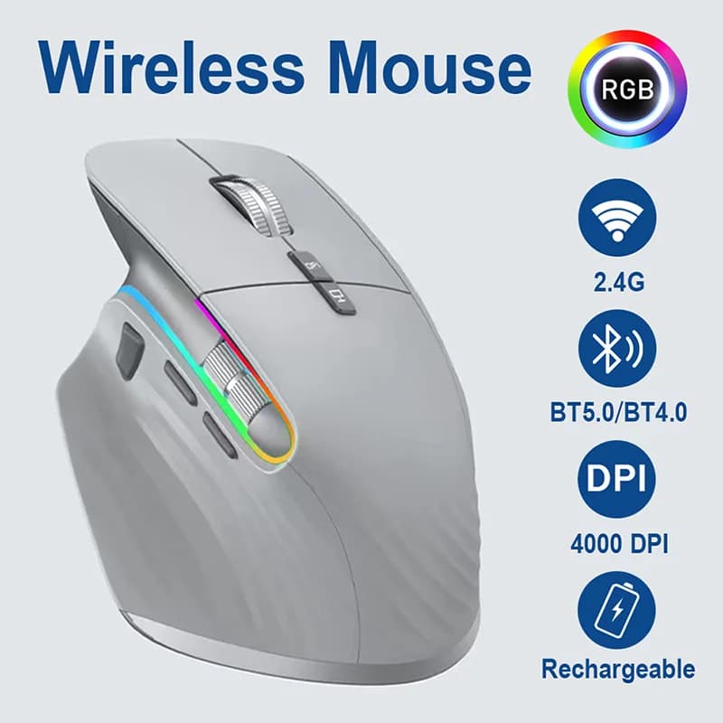 JOMAA 2.4G Wireless Mouse Bluetooth RGB Rechargeable Ergonomic Design Computer Mice For Computer Gaming Office