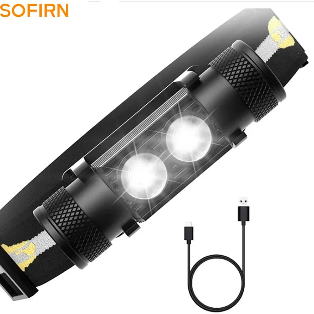 مصباح رأس LED صغير من Sofirn H25S، مصباح رأس XML بقوة 1200 لومن، ضوء أبيض، قابل لإعادة الشحن عبر USB، مصباح رأس 18650