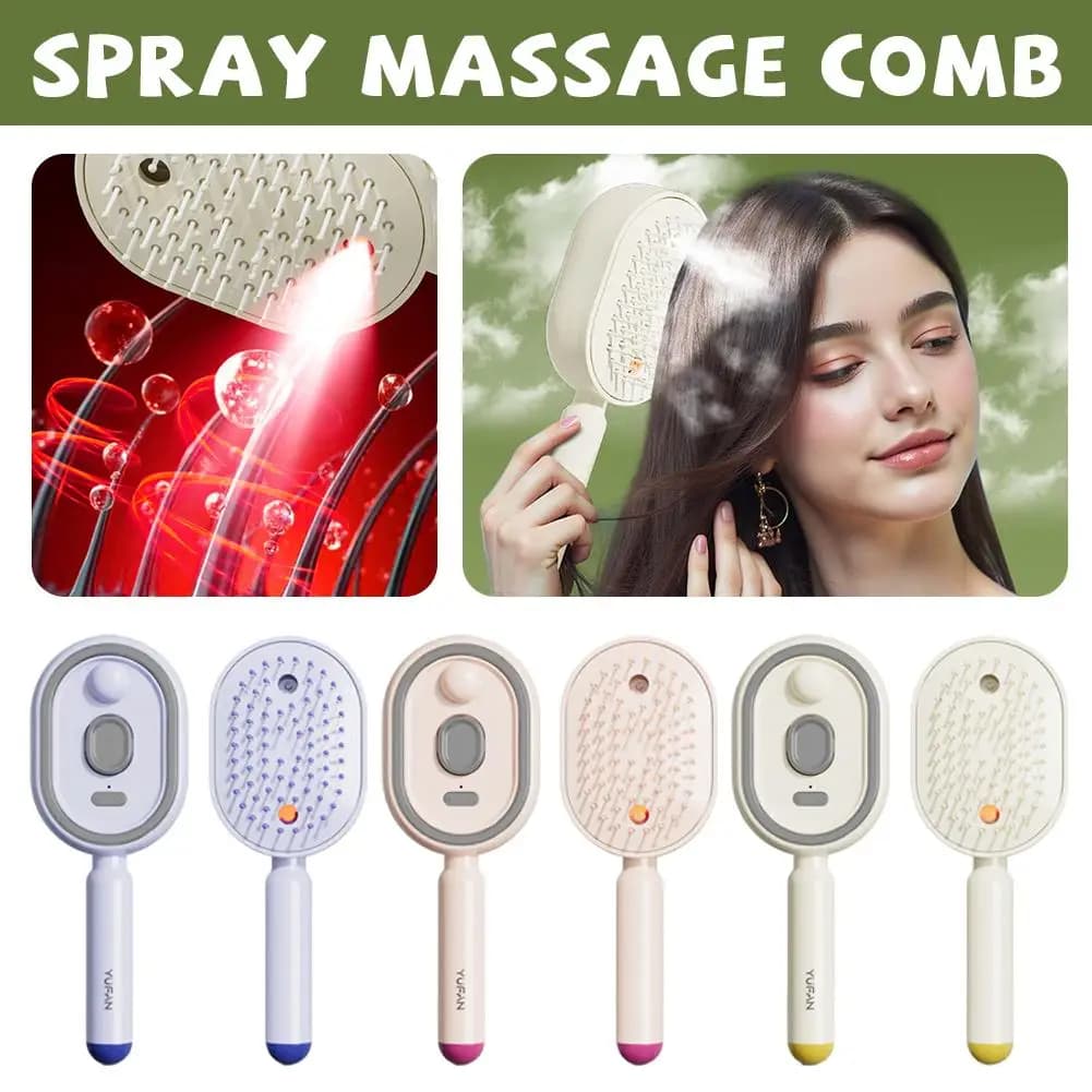 3 in 1 Self Essence Spray Massage Hair Comb Oil Brush Self-cleaning Hairbrush Scalp Therapy Anti Static Detangling Hair Care - 2
