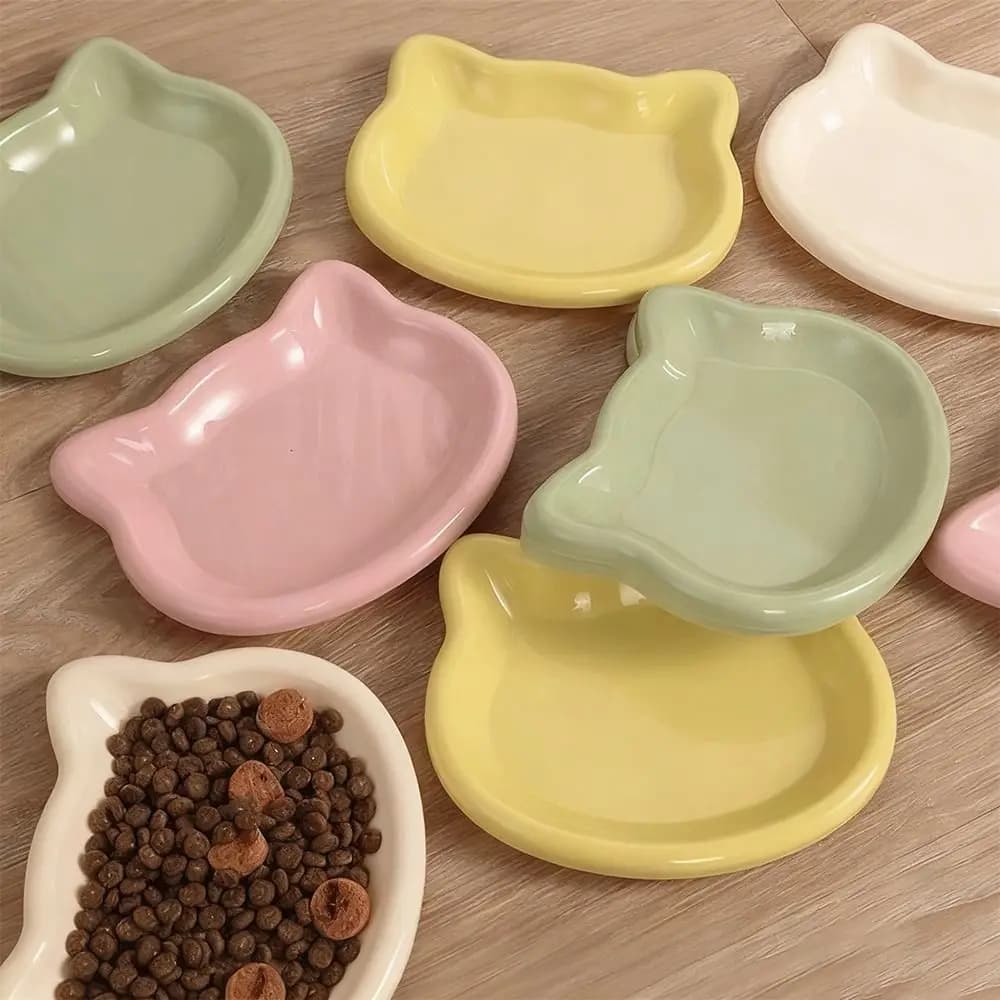 Cute Cat Shape Cat Bowl Plastic Anti-Fall Flip Cat Food Bowl Non-slip Pet Food Dish Pet Feeding
