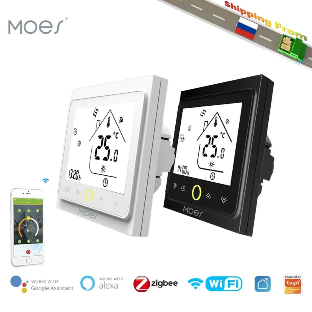 ترموستات ذكي من MOES مع واي فاي، متحكم في درجة حرارة سخان الماء والأرضية الكهربائية، متوافق مع أليكسا وTuya وجوجل فويس وZigBee