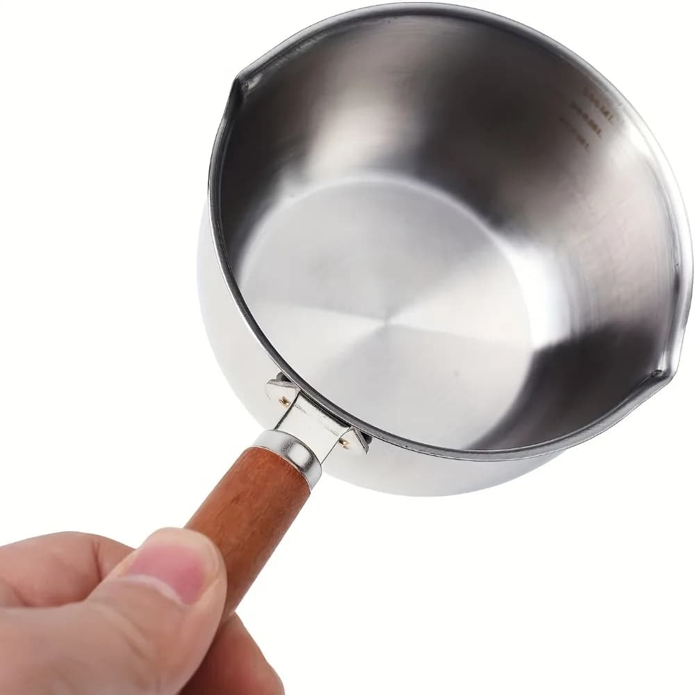 10oz Stainless Steel Pot with Wooden Handle - Dishwasher Safe for Cooking, Candle Wax Melting & DIY Crafts - 5