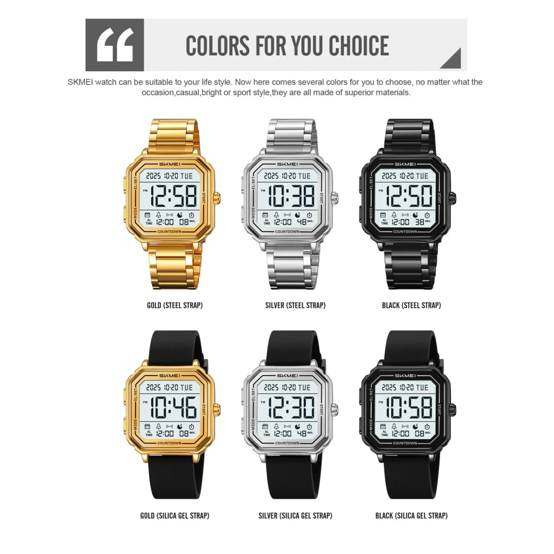 ساعة SKMEI 2559 رياضية بإضاءة EL كاجوال للرجال كرونوغراف عد تنازلي ساعة توقف رقمية ساعة يد عصرية - 5